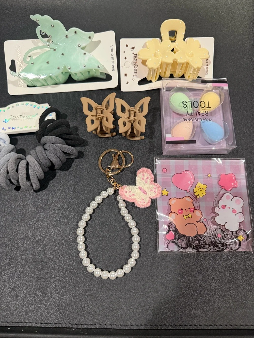 Pearl Beaded Keychain with Pink Butterfly Charm - Kids Accessories